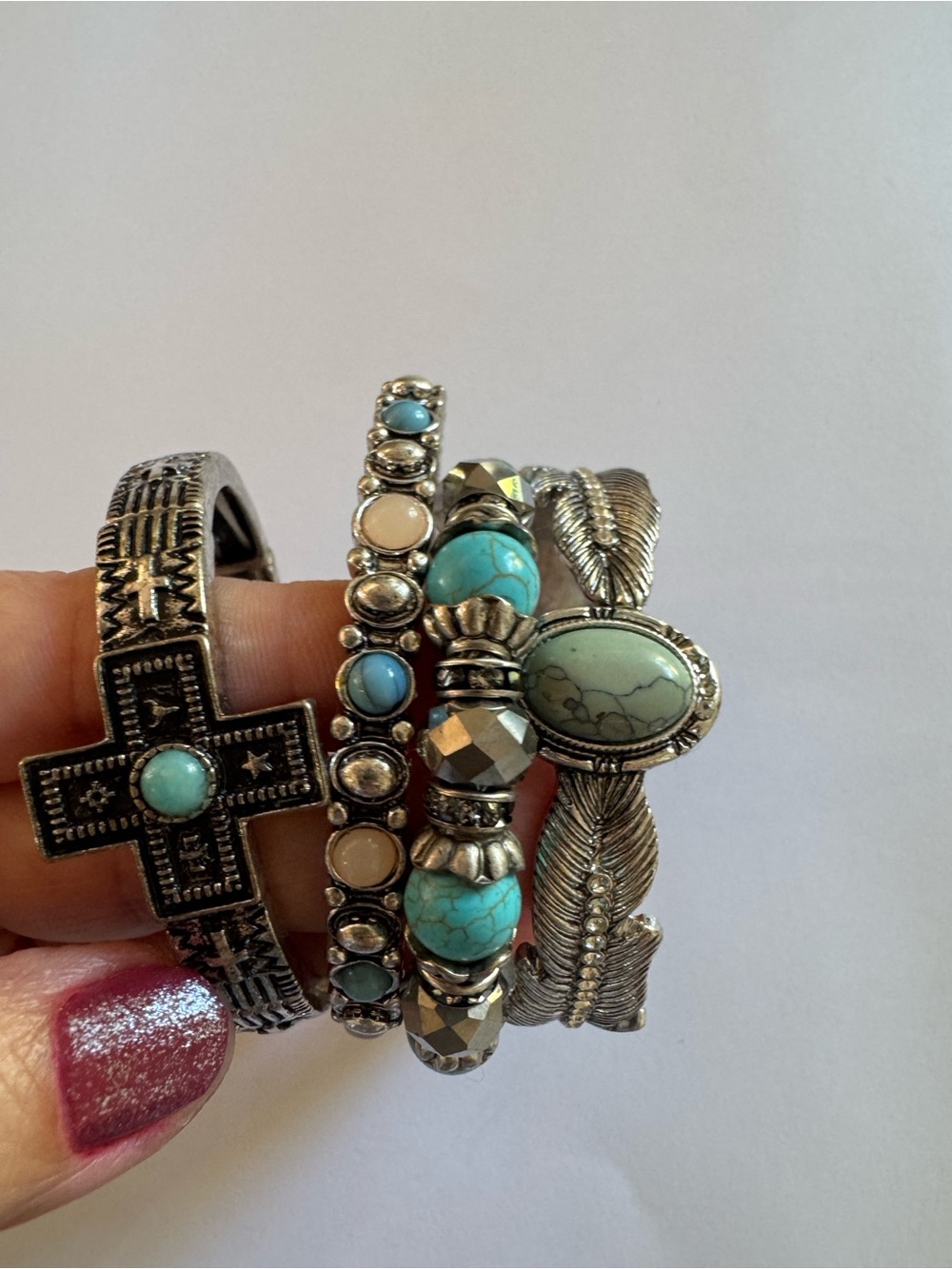 Shyanne Turquoise and Cream Stone Stack Bracelet Set